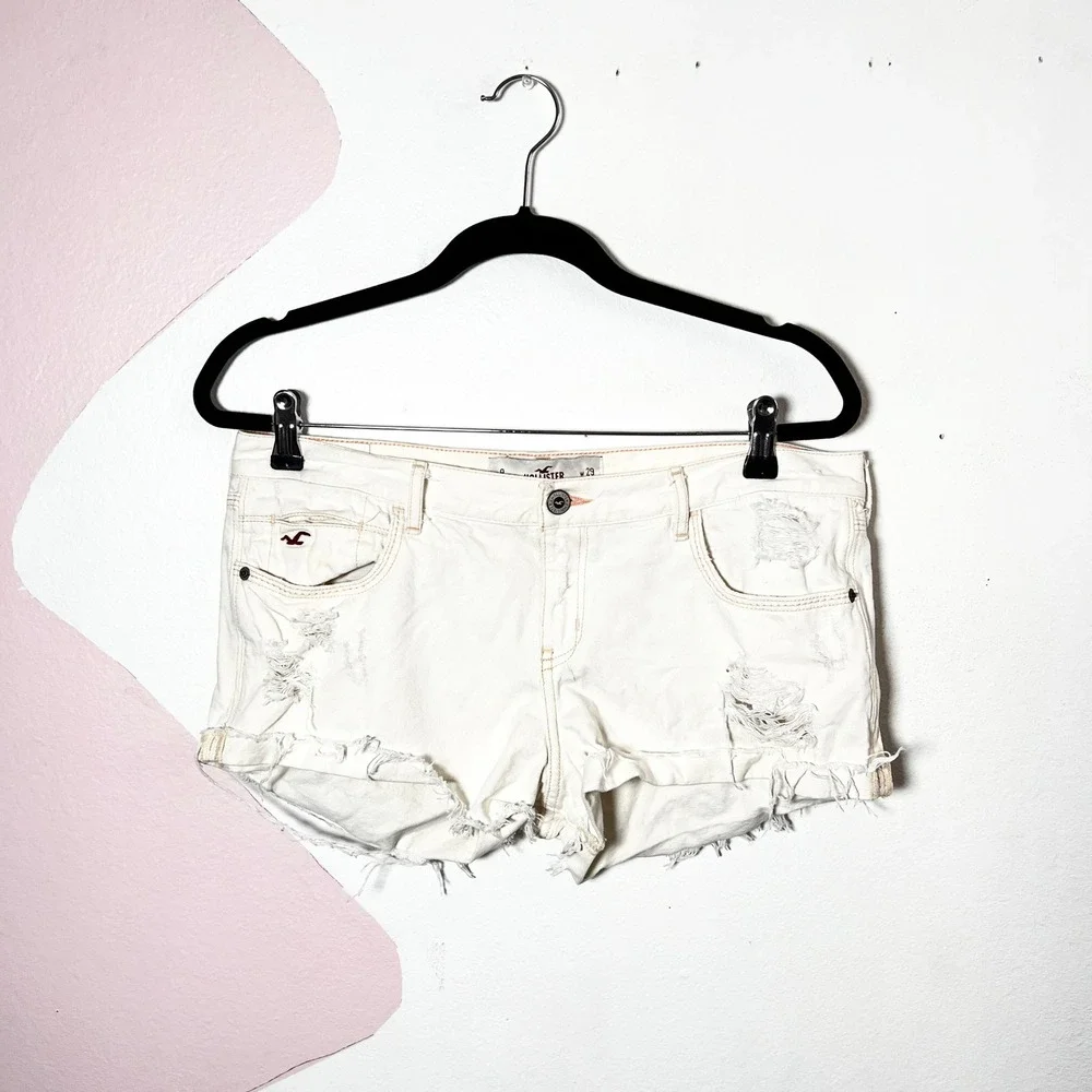 Vintage‎ Y2K Hollister White Denim Distressed Denim Shorts Size 9